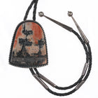 Large Vintage Navajo sterling silver petrified wood picture agate bolo tie - Estate Fresh Austin