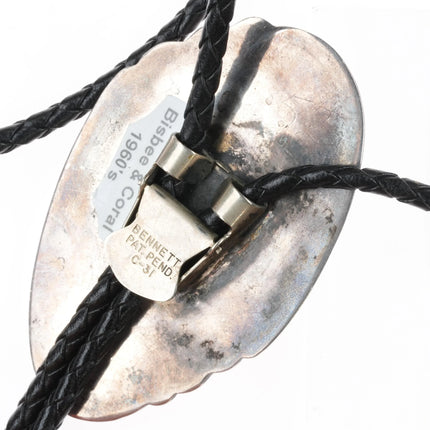 c1960 c-31 Bisbee turquoise/Mediterranean coral sterling silver Navajo bolo tie - Estate Fresh Austin