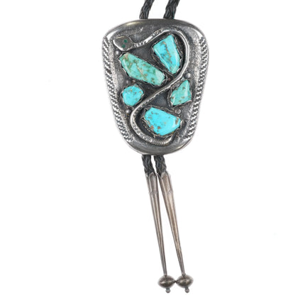 c1960 c-31 Juan Calavaza Zuni sterling silver/turquoise Rattlesnake bolo tie - Estate Fresh Austin