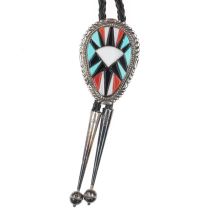 Leslie & Gladys Lamy Zuni Sterling silver cobblestone inlay bolo tie turquoise - Estate Fresh Austin