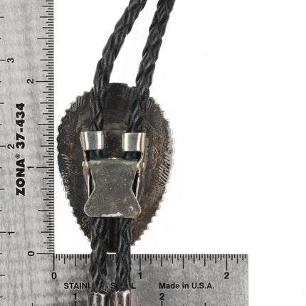 Leslie & Gladys Lamy Zuni Sterling silver cobblestone inlay bolo tie turquoise - Estate Fresh Austin