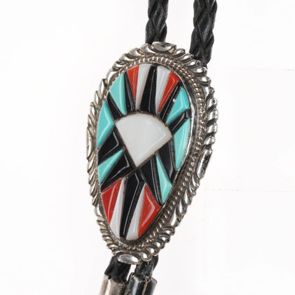 Leslie & Gladys Lamy Zuni Sterling silver cobblestone inlay bolo tie turquoise - Estate Fresh Austin