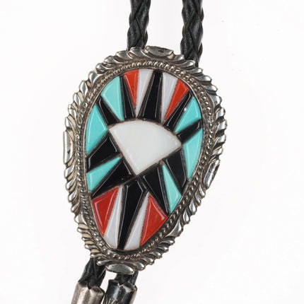 Leslie & Gladys Lamy Zuni Sterling silver cobblestone inlay bolo tie turquoise - Estate Fresh Austin