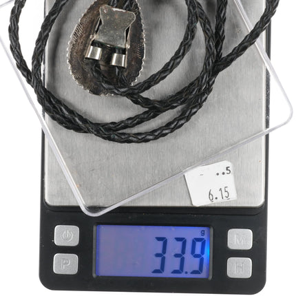 Leslie & Gladys Lamy Zuni Sterling silver cobblestone inlay bolo tie turquoise - Estate Fresh Austin