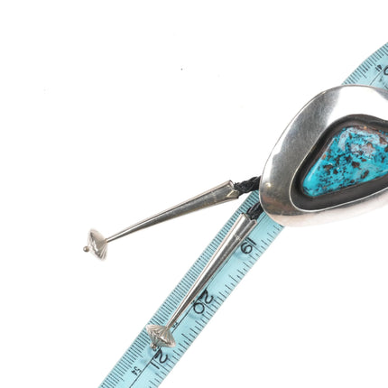 1970's Modernist Taos Pueblo sterling silver bolo tie with nice turquoise - Estate Fresh Austin