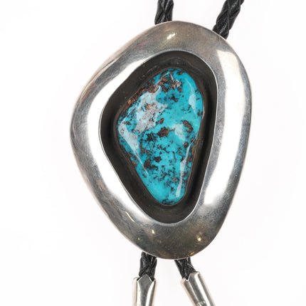 1970's Modernist Taos Pueblo sterling silver bolo tie with nice turquoise - Estate Fresh Austin