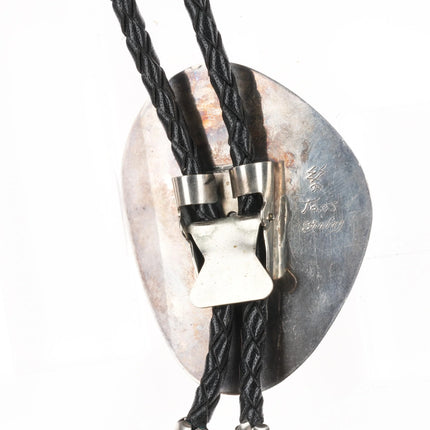 1970's Modernist Taos Pueblo sterling silver bolo tie with nice turquoise - Estate Fresh Austin