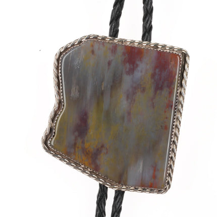 c1980 GR Arizona Shaped Sterling silver petrified wood agate southwest bolo tie - Estate Fresh Austin