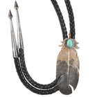 Vintage Native American sterling silver feather bolo tie w/turquoise bullet tips - Estate Fresh Austin