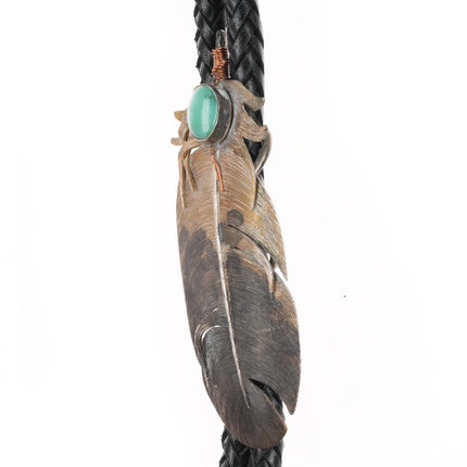 Vintage Native American sterling silver feather bolo tie w/turquoise bullet tips - Estate Fresh Austin