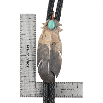 Vintage Native American sterling silver feather bolo tie w/turquoise bullet tips - Estate Fresh Austin