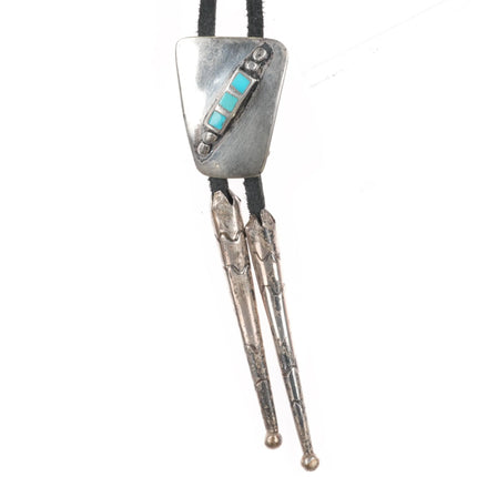 c1960 c-31 Navajo modernist sterling silver channel inlay turquoise bolo tie - Estate Fresh Austin