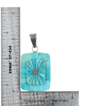 Theresa Joe Navajo Sterling silver turquoise channel inlay pendant TJO - Estate Fresh Austin
