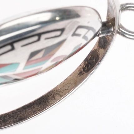 Natachu Zuni sterling silver spinner pendant knifewing inlay sunface reversible - Estate Fresh Austin