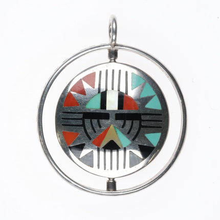 Natachu Zuni sterling silver spinner pendant knifewing inlay sunface reversible - Estate Fresh Austin