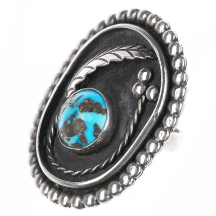 sz9 Large Vintage Native American sterling silver ring with nice turquoise - Estate Fresh Austin