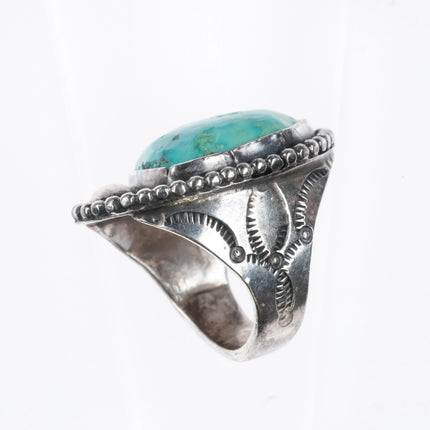 sz9.25 Large Vintage Native American sterling silver turquoise ring stamped side - Estate Fresh Austin