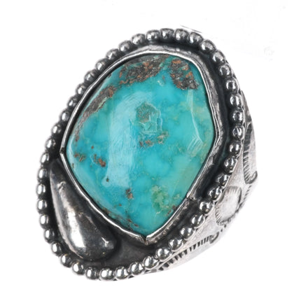sz9.25 Large Vintage Native American sterling silver turquoise ring stamped side - Estate Fresh Austin