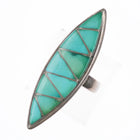 sz7.25 Frank Vacit Zuni sterling silver turquoise channel inlay long ring - Estate Fresh Austin