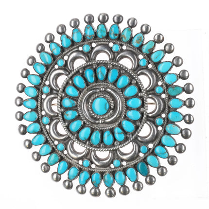 c1940's Weebothee/Ondelacy Large Zuni sterling silver turquoise cluster pin - Estate Fresh Austin