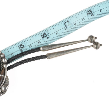 c1980 AK Navajo Large sterling silver, turquoise/coral bolo tie - Estate Fresh Austin