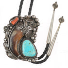 c1980 AK Navajo Large sterling silver, turquoise/coral bolo tie - Estate Fresh Austin