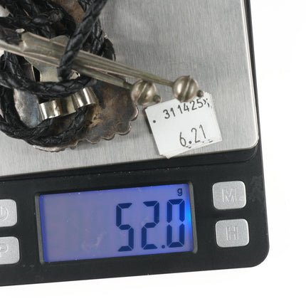 c1980 AK Navajo Large sterling silver, turquoise/coral bolo tie - Estate Fresh Austin