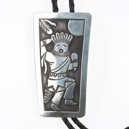 Robert Becenti Jr Vintage Navajo sterling silver Kachina overlay bolo tie - Estate Fresh Austin