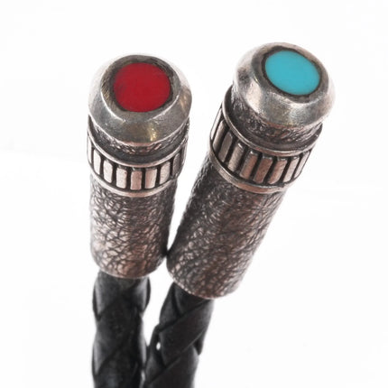 Lee Epperson Cherokee Sterling silver, turquoise/coral overlay bolo tie - Estate Fresh Austin