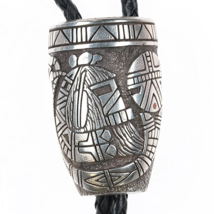 Lee Epperson Cherokee Sterling silver, turquoise/coral overlay bolo tie - Estate Fresh Austin