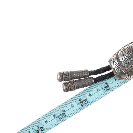 Lee Epperson Cherokee Sterling silver, turquoise/coral overlay bolo tie - Estate Fresh Austin