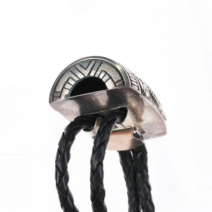 Lee Epperson Cherokee Sterling silver, turquoise/coral overlay bolo tie - Estate Fresh Austin