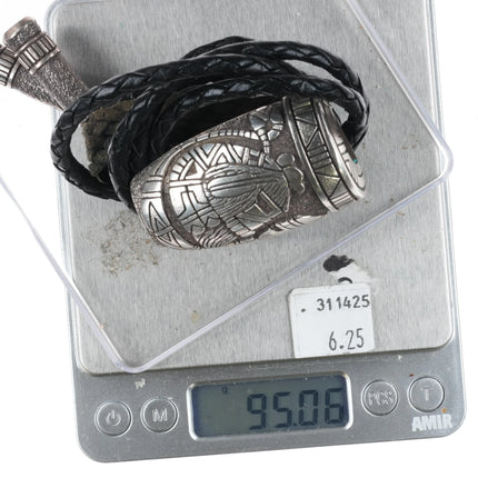 Lee Epperson Cherokee Sterling silver, turquoise/coral overlay bolo tie - Estate Fresh Austin