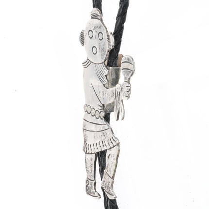 Robert Becenti Jr Vintage Navajo sterling silver Kachina figure overlay bolo tie - Estate Fresh Austin