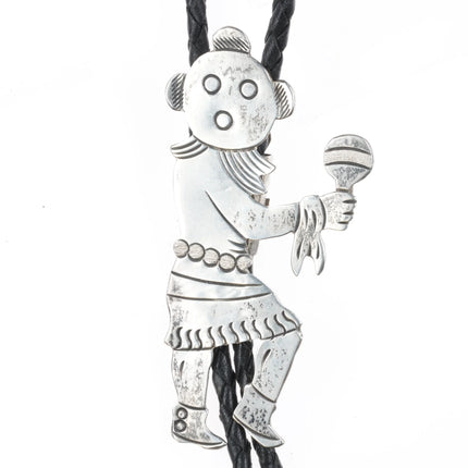 Robert Becenti Jr Vintage Navajo sterling silver Kachina figure overlay bolo tie - Estate Fresh Austin