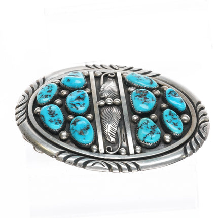 Ted Etsitty Navajo 1980's Vintage sterling silver turquoise nugget belt buckle - Estate Fresh Austin