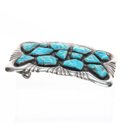 G&L Leekity Zuni sterling silver carved natural turquoise nuggets belt buckle - Estate Fresh Austin