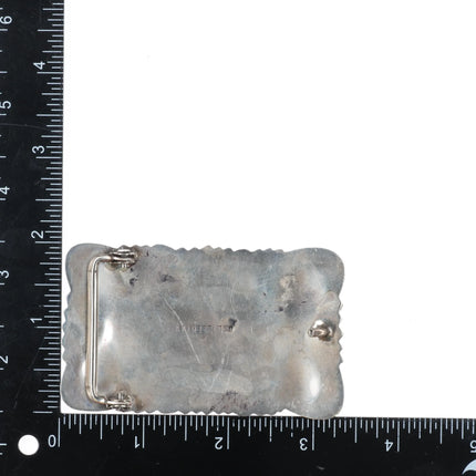 G&L Leekity Zuni sterling silver carved natural turquoise nuggets belt buckle - Estate Fresh Austin