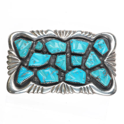 G&L Leekity Zuni sterling silver carved natural turquoise nuggets belt buckle - Estate Fresh Austin