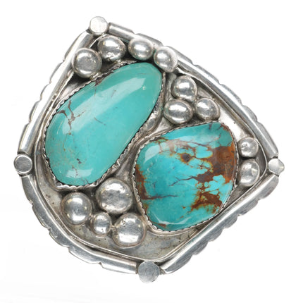 Large vintage Navajo sterling silver turquoise slab belt buckle - Estate Fresh Austin