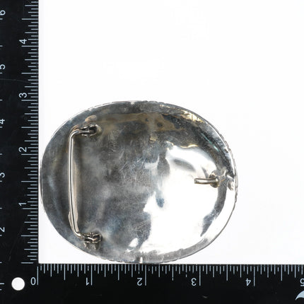 Large Thomas Navajo sterling silver, turquoise, coral bear belt buckle - Estate Fresh Austin