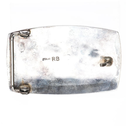Richard Begay Navajo sterling silver, Mediterranean coral bears belt buckle - Estate Fresh Austin