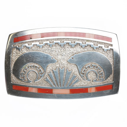 Richard Begay Navajo sterling silver, Mediterranean coral bears belt buckle - Estate Fresh Austin
