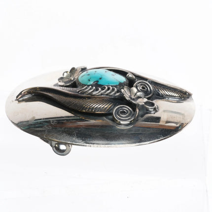 Vintage nickel/sterling silver/turquoise 1970's belt buckle - Estate Fresh Austin