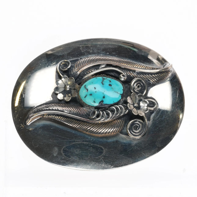 Vintage nickel/sterling silver/turquoise 1970's belt buckle - Estate Fresh Austin