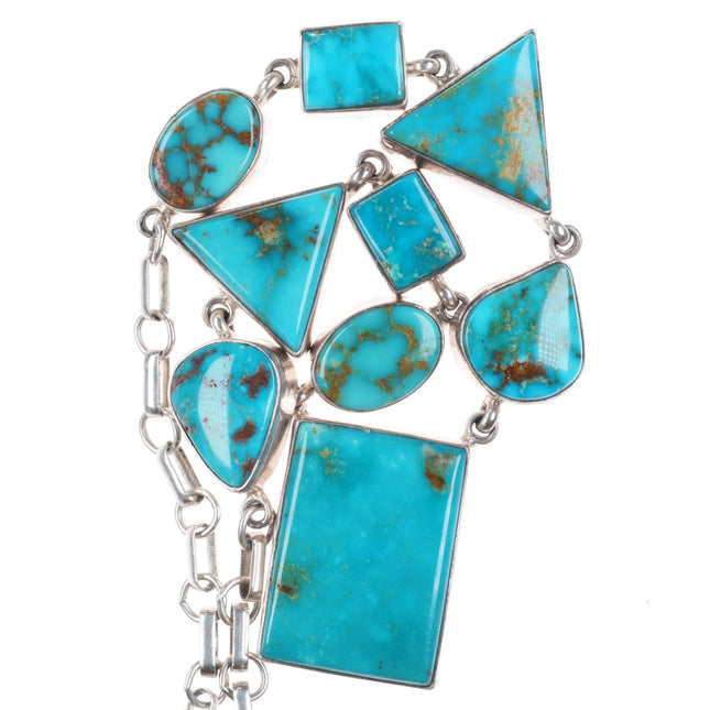 Ann Curley Navajo sterling silver abstract modernist necklace w/nice turquoise - Estate Fresh Austin