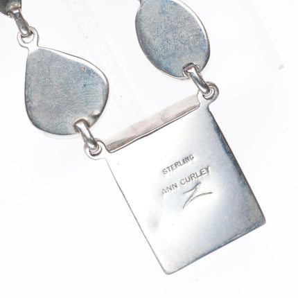 Ann Curley Navajo sterling silver abstract modernist necklace w/nice turquoise - Estate Fresh Austin