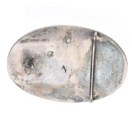 c1960 Huge AT Navajo sterling silver, turquoise, coral feather belt buckle - Estate Fresh Austin