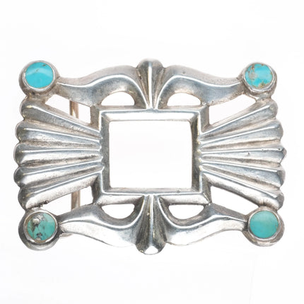 Early Navajo or Zuni cast sterling silver Ketoh style belt buckle with turquoise - Estate Fresh Austin