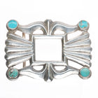 Early Navajo or Zuni cast sterling silver Ketoh style belt buckle with turquoise - Estate Fresh Austin